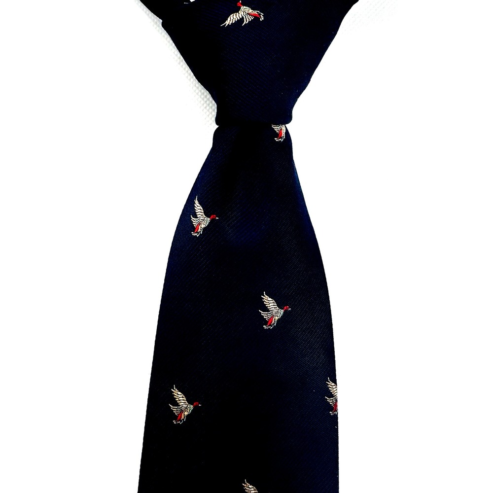 Rooster PolySilk‎ Tie Men Navy Ducks in Flight Designer 58"x3"